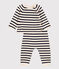 Baby-Set aus Woll- und Baumwoll-Strick mit Marinestreifen naturfarben/blau