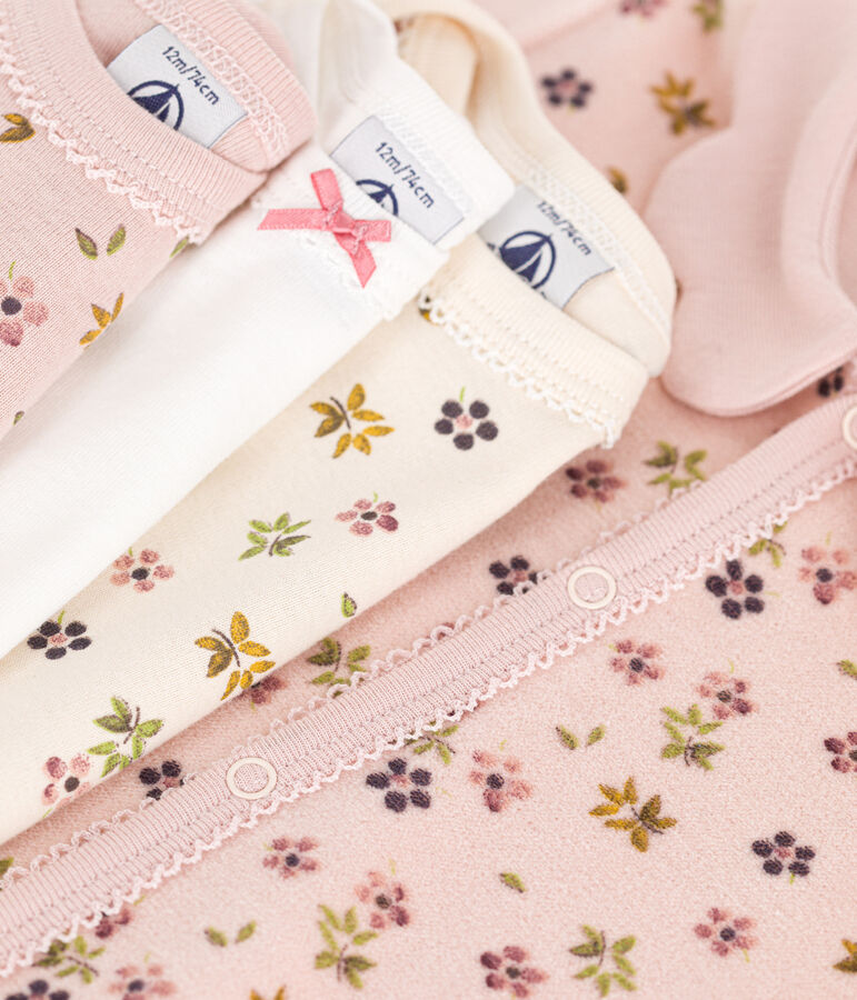 Baby-Set Strampler und 3 Bodys mit Blumenmotiv vielfarbig