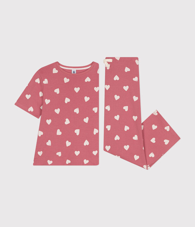 Damen-Pyjama aus Baumwolle mit Herzmotiv rosa/weiss