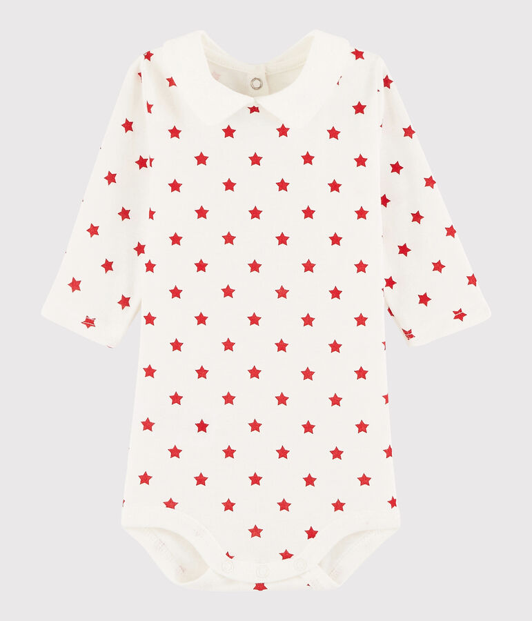 Lang&auml;rmeliger Baby-Body M&auml;dchen/Jungen weiss MARSHMALLOW/rot TERKUIT