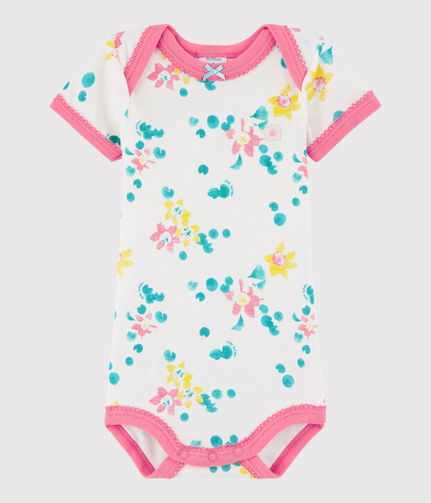Kurz&auml;rmeliger Baby-Body M&auml;dchen weiss/vielfarbig