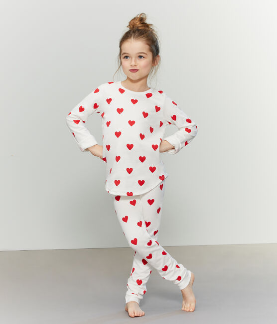 Molton-Pyjama für kleine Mädchen-Jungen weiss MARSHMALLOW/rot TERKUIT