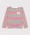 Gestreiftes T-Shirt für Mädchen und Jungen weiss MARSHMALLOW/rot PEPS