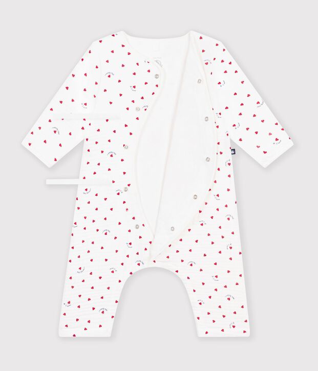 Baby-Strampler aus Baumwollgaze mit kleinem Herzchenmuster weiss/vielfarbig