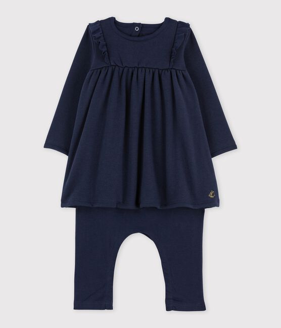 Baby-Leggingkleid aus Samtstrick für Mädchen blau SMOKING
