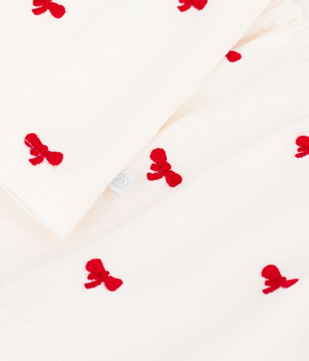 Lang&auml;rmelige Kinder-Bluse aus Baumwolle mit Schleifenmotiv naturfarben/rot