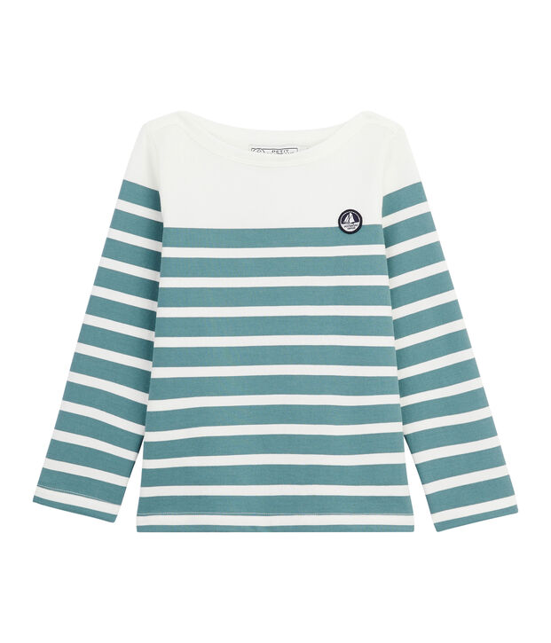 Kinder-Matrosenshirt aus Jersey weiss/gr&uuml;n
