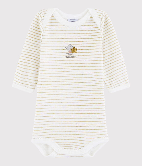 Langärmeliger Baby-Body Mädchen weiss MARSHMALLOW/gelb OR