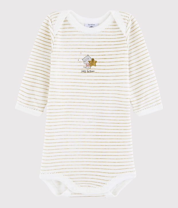 Lang&auml;rmeliger Baby-Body M&auml;dchen weiss/gelb