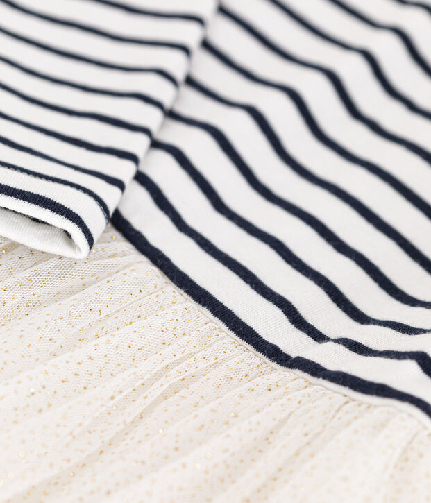 Kinder Kleid aus Doppeljersey und T&uuml;ll f&uuml;r M&auml;dchen weiss/vielfarbig