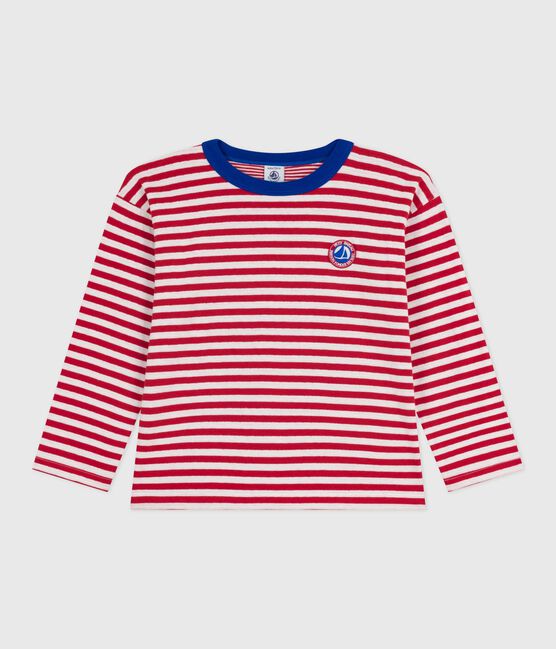 Langärmeliges Kinder-T-Shirt aus Baumwolle mit Streifen rot POMPEI/ MILK