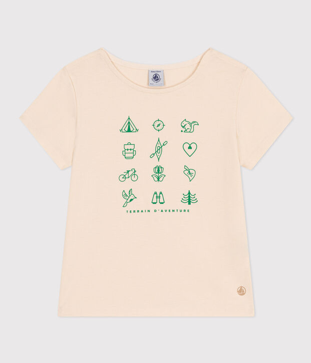 M&auml;dchen-T-Shirt aus leichtem Jerseystoff naturfarben/gr&uuml;n