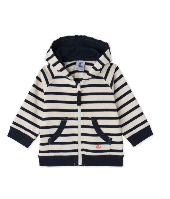 Sweat zippé bébé garçon en jersey lourd rayé beige COQUILLE/blau SMOKING