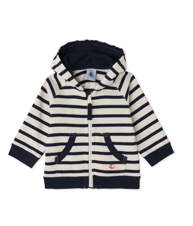 Sweat zipp&eacute; b&eacute;b&eacute; gar&ccedil;on en jersey lourd ray&eacute; weiss/blau
