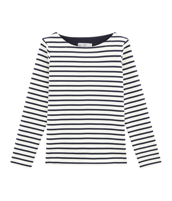 Emblematisches Streifenshirt für Damen beige COQUILLE/blau SMOKING
