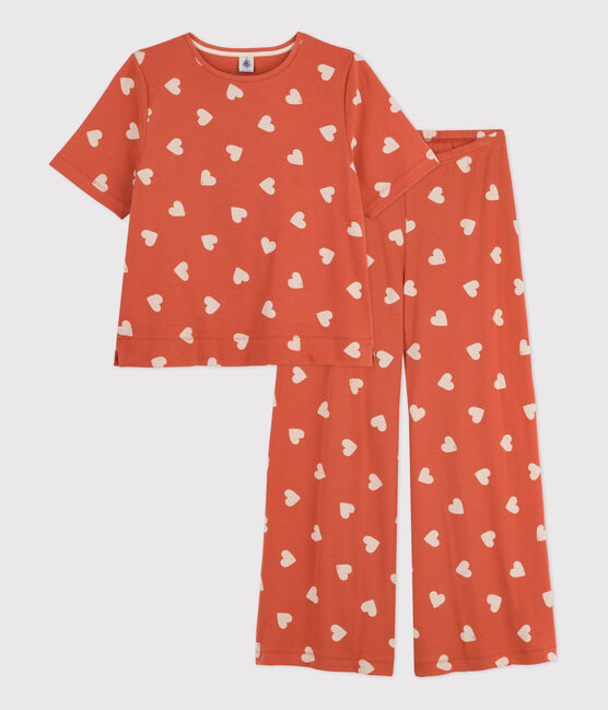 Pyjama aus Baumwolle mit Herzchen für Damen BRANDY/ AVALANCHE