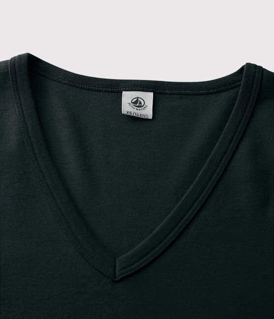 Damen-T-Shirt aus Baumwolle mit V-Ausschnitt schwarz NOIR