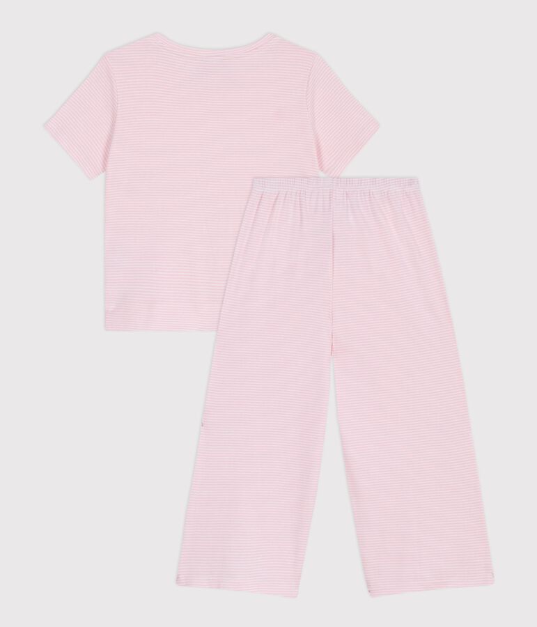 Kurz&auml;rmeliger Kinder-Pyjama aus Baumwolle mit weiten Beinen und Streifen rosa/weiss