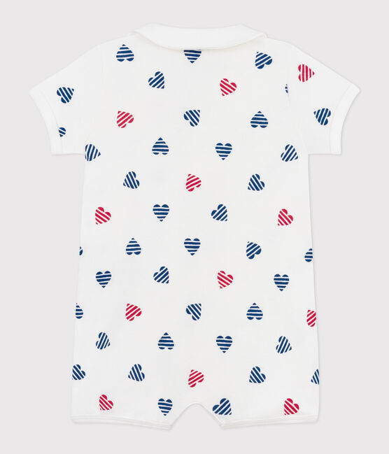 Baby-Kurzoverall aus Baumwolle mit Kragen und gestreiftem Herz weiss MARSHMALLOW/weiss MULTICO