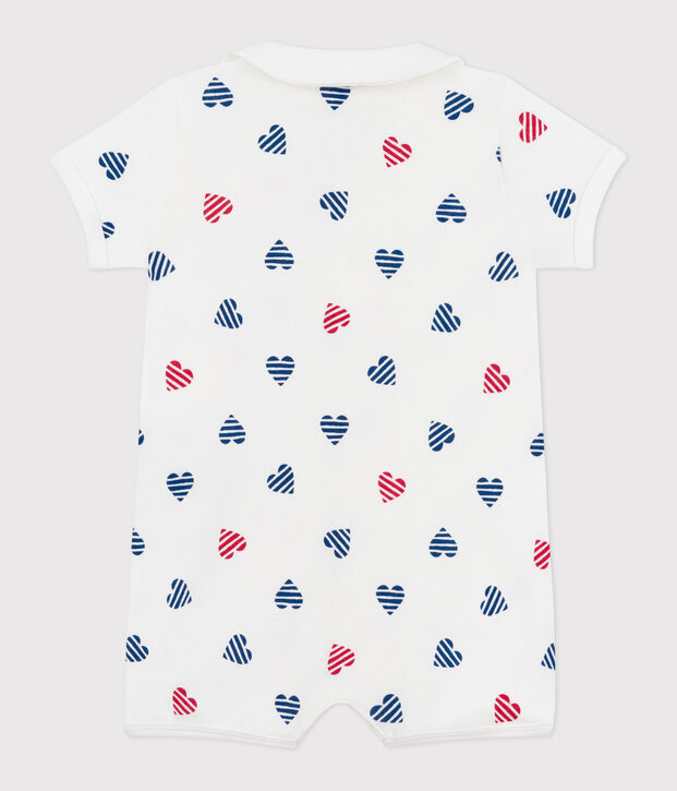 Baby-Kurzoverall aus Baumwolle mit Kragen und gestreiftem Herz weiss/vielfarbig