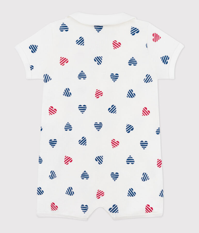 Baby-Kurzoverall aus Baumwolle mit Kragen und gestreiftem Herz weiss/vielfarbig