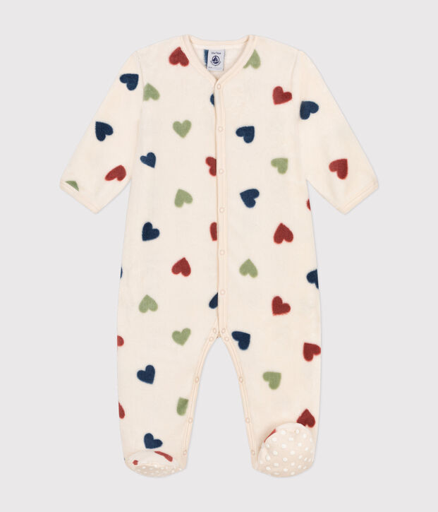 Baby Overall-Pyjama aus Fleece naturfarben/vielfarbig