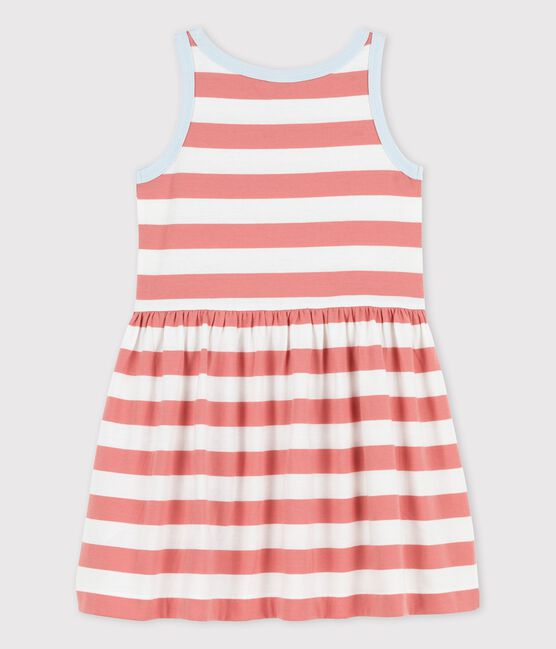 Ärmelloses gestreiftes Kleid aus Baumwolle für Mädchen rosa PAPAYE/ MARSHMALLOW