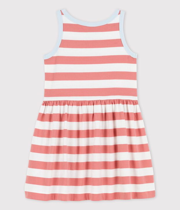 &Auml;rmelloses gestreiftes Kleid aus Baumwolle f&uuml;r M&auml;dchen rosa/weiss
