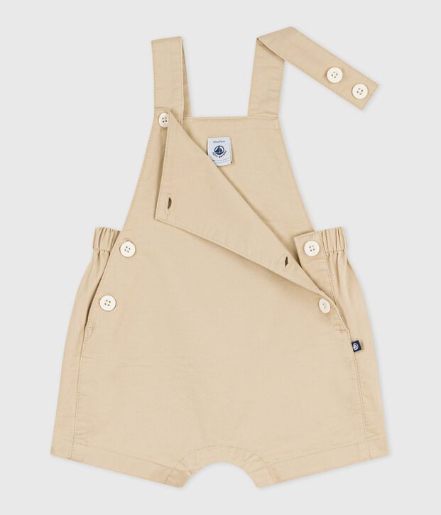 Kurzbeinige Baby-Latzhose aus einfarbigem Twill beige