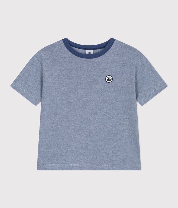 Kurz&auml;rmeliges Kinder-T-Shirt aus Baumwolle mit Streifen blau/weiss