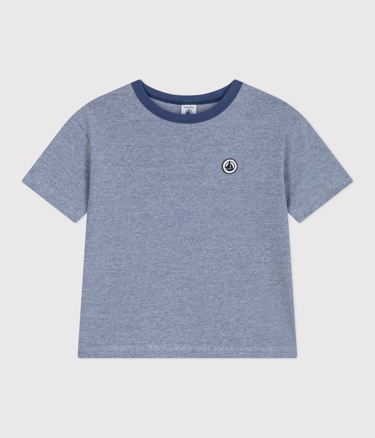 Kurz&auml;rmeliges Kinder-T-Shirt aus Baumwolle mit Streifen blau/weiss