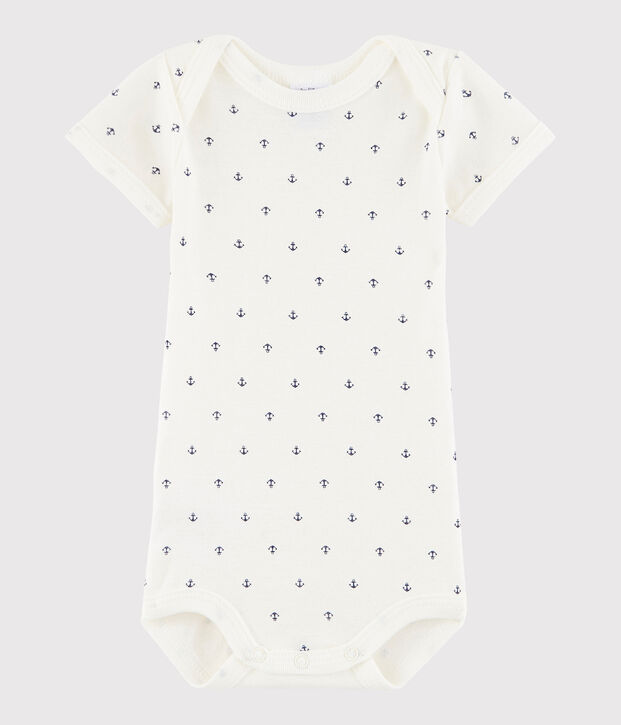 Kurz&auml;rmeliger Baby-Body Jungen weiss/blau