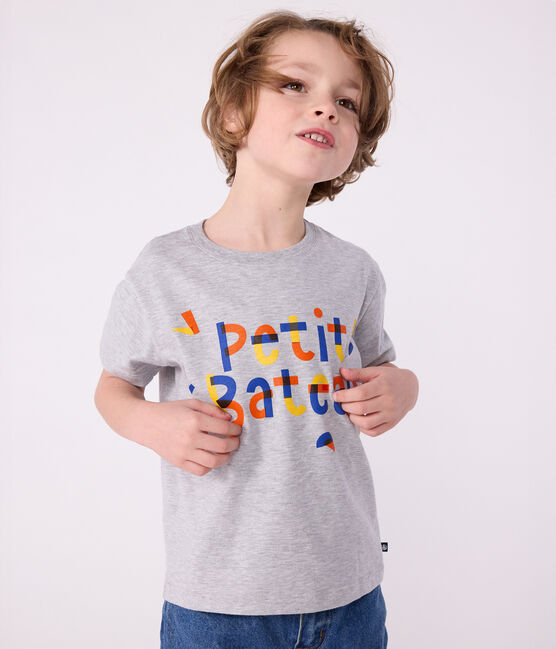 Kurzärmeliges Kinder-T-Shirt mit Muster grau FUMEE CHINE
