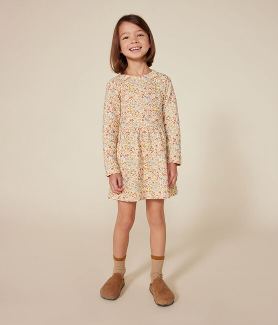 Langärmeliges Kinder-Kleid aus Doppeljersey für Mädchen weiss AVALANCHE/ MULTICO