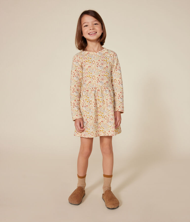 Lang&auml;rmeliges Kinder-Kleid aus Doppeljersey f&uuml;r M&auml;dchen naturfarben/vielfarbig