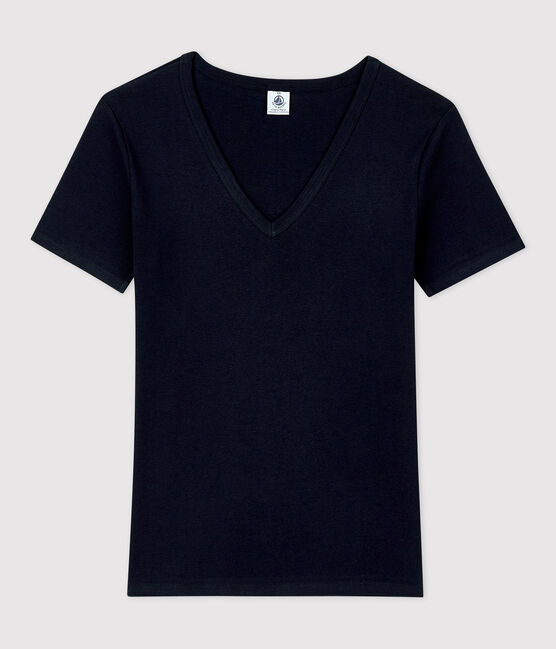 Eng anliegendes T-Shirt mit V-Ausschnitt aus Baumwolle für Damen blau SMOKING