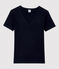 Eng anliegendes T-Shirt mit V-Ausschnitt aus Baumwolle für Damen blau SMOKING