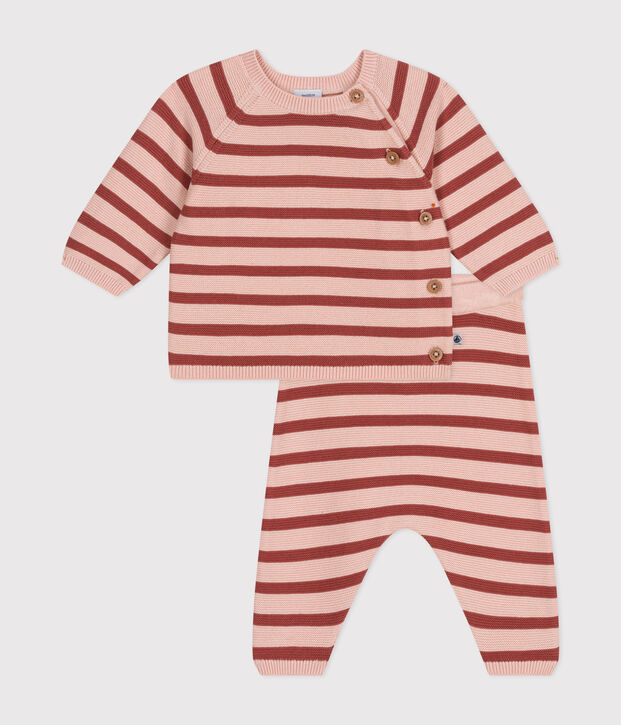 Baby-Set aus Baumwoll-Strick rosa/braun