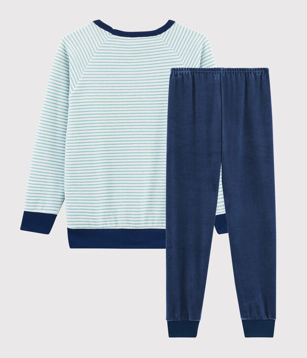 Kinderpyjama aus Nicki mit Yetimotiv f&uuml;r Jungen blau/vielfarbig