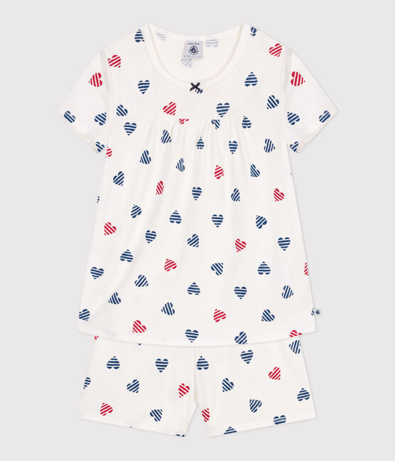 Kinder-Kurzpyjama aus Baumwolle mit Herzmotiv weiss MARSHMALLOW/weiss MULTICO