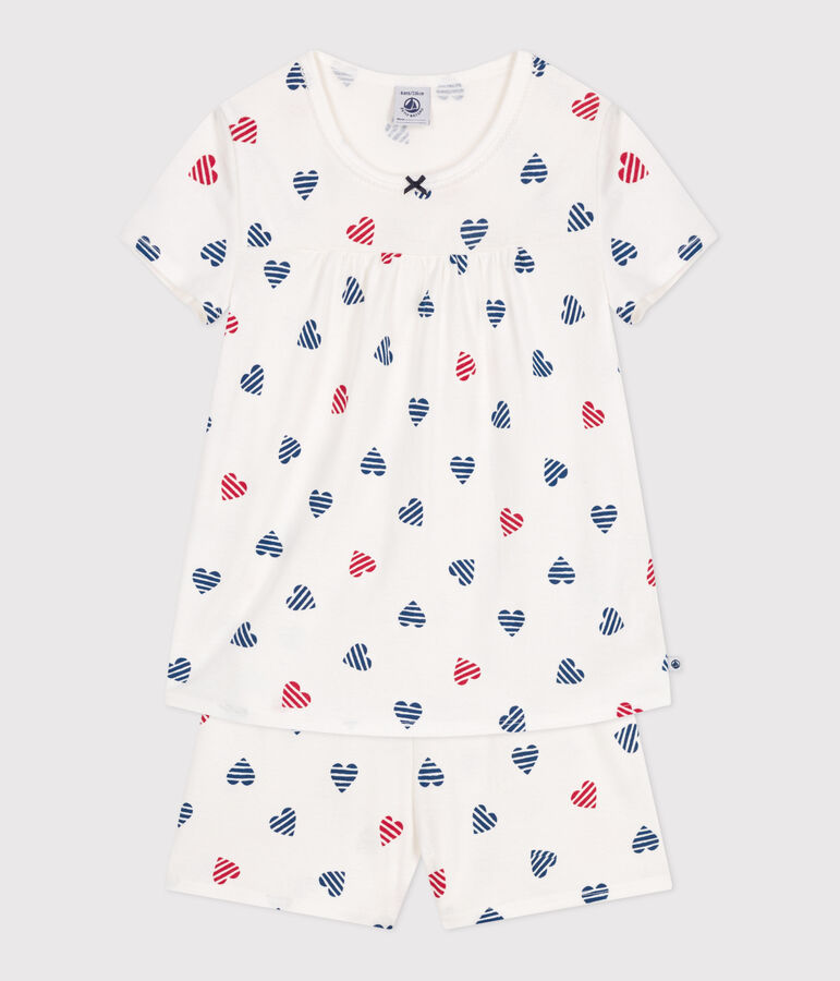 Kinder-Kurzpyjama aus Baumwolle mit Herzmotiv weiss/vielfarbig