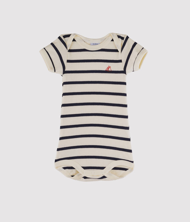 Kurz&auml;rmeliger Baby-Body f&uuml;r M&auml;dchen - Jungen weiss/blau
