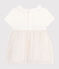 Kurzärmeliges Baby-Kleid aus Baumwolle und Tüll mit Halskrause weiss MARSHMALLOW/rosa COPPER