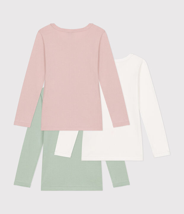 3er-Set lang&auml;rmelige T-Shirts aus einfarbiger Baumwolle f&uuml;r Kinder vielfarbig