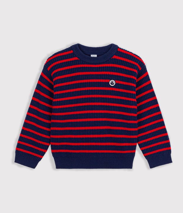Kinder-Pullover aus Wolle und Baumwolle mit Streifen blau/rot