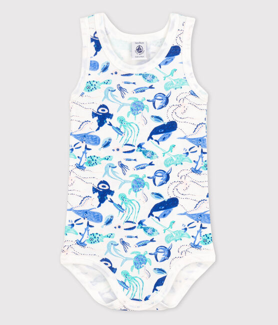 Ärmelloser Baby-Body Jungen weiss MARSHMALLOW/weiss MULTICO
