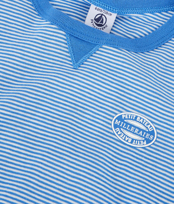 Kinder-Kurzpyjama aus Baumwolle mit Streifen für Jungen blau BRASIER/grau MARSHMALLOW