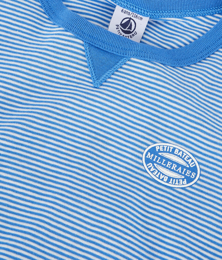 Kinder-Kurzpyjama aus Baumwolle mit Streifen f&uuml;r Jungen blau/weiss