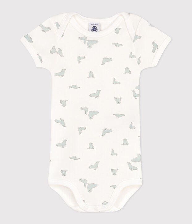 Kurz&auml;rmeliger Baby-Body aus Baumwolle mit Print weiss/gr&uuml;n