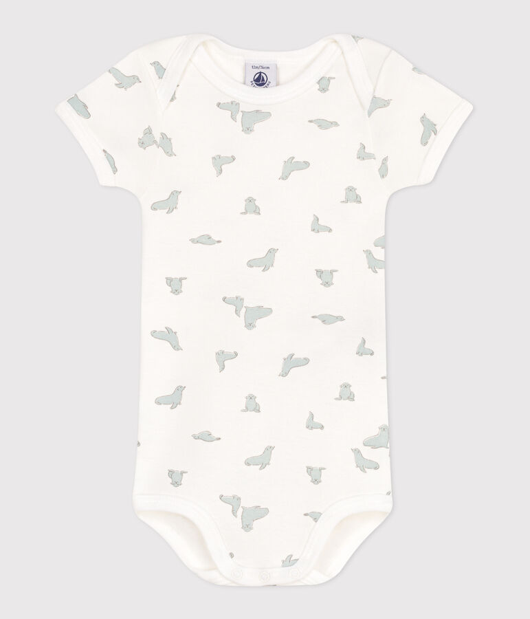 Kurz&auml;rmeliger Baby-Body aus Baumwolle mit Print weiss/gr&uuml;n